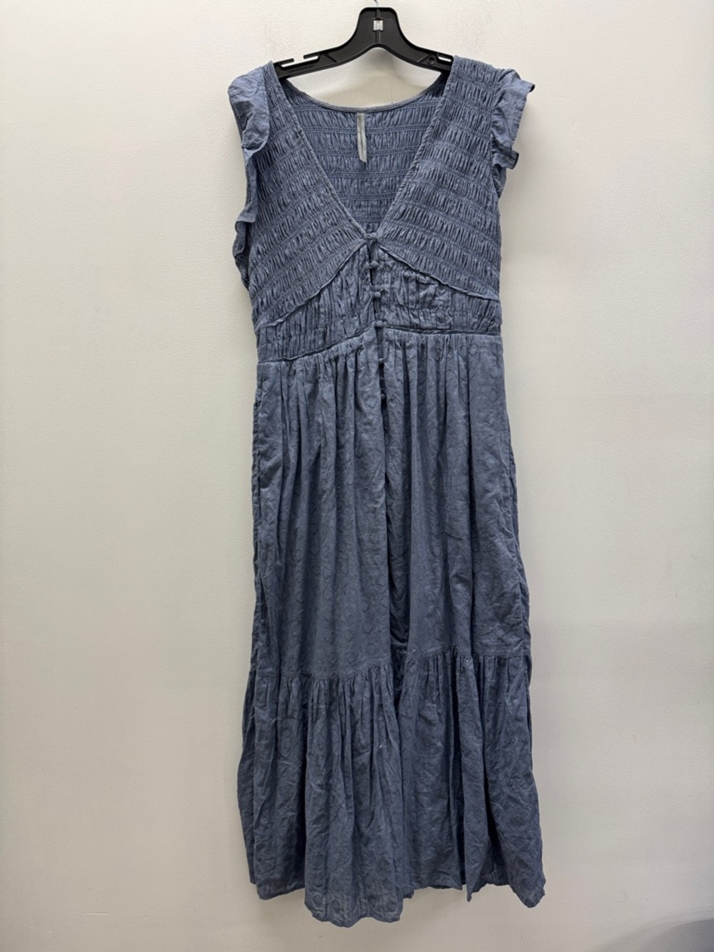 Anthropologie Smocked V-Neck Sleeveless Maxi Dress - Dusty Blue Size M